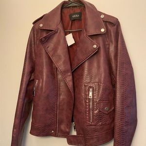 Faux burgundy snakeskin leather jacket